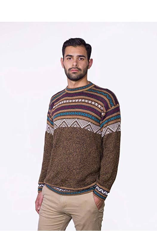 Alpaca Sweater, Peruvian Ethnic Sweater, Crew Neck
