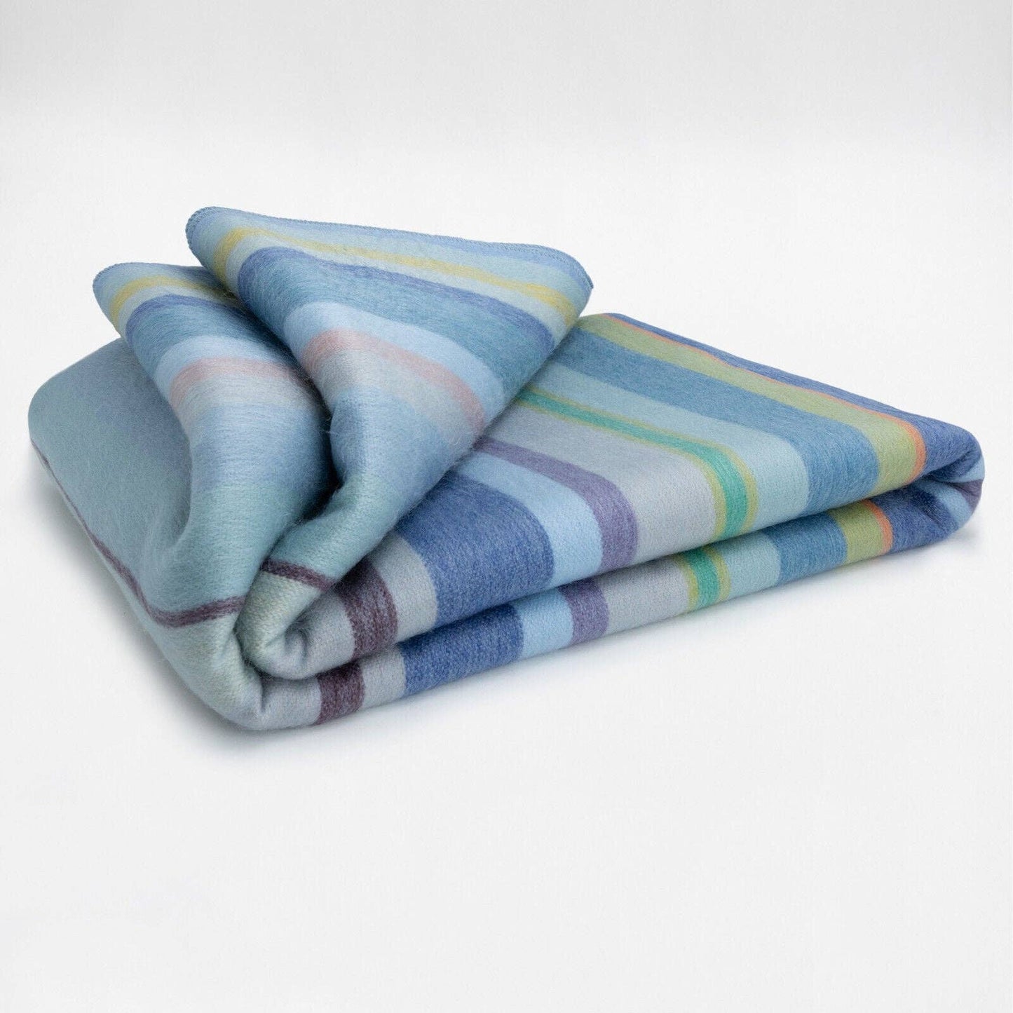 Sigsipamba - Baby Alpaca Wool Blanket - Queen 96 x 65 in - Multicolor Striped in Blue & Green Tones