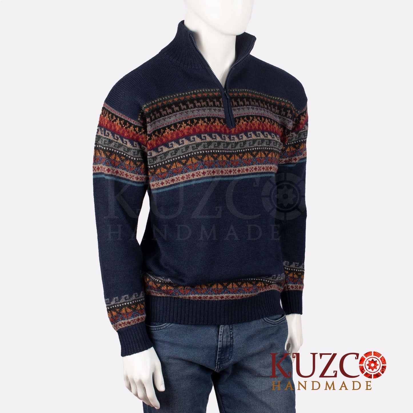 Men's Hand Knitted Alpaca Wool Zip Neck Cardigan Sweater