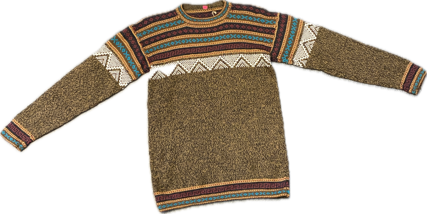 Alpaca Sweater, Peruvian Ethnic Sweater, Crew Neck