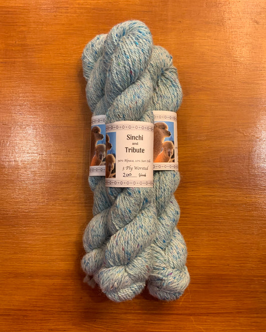 Sinchi and Tribute 3ply worsted 10% blue sari silk