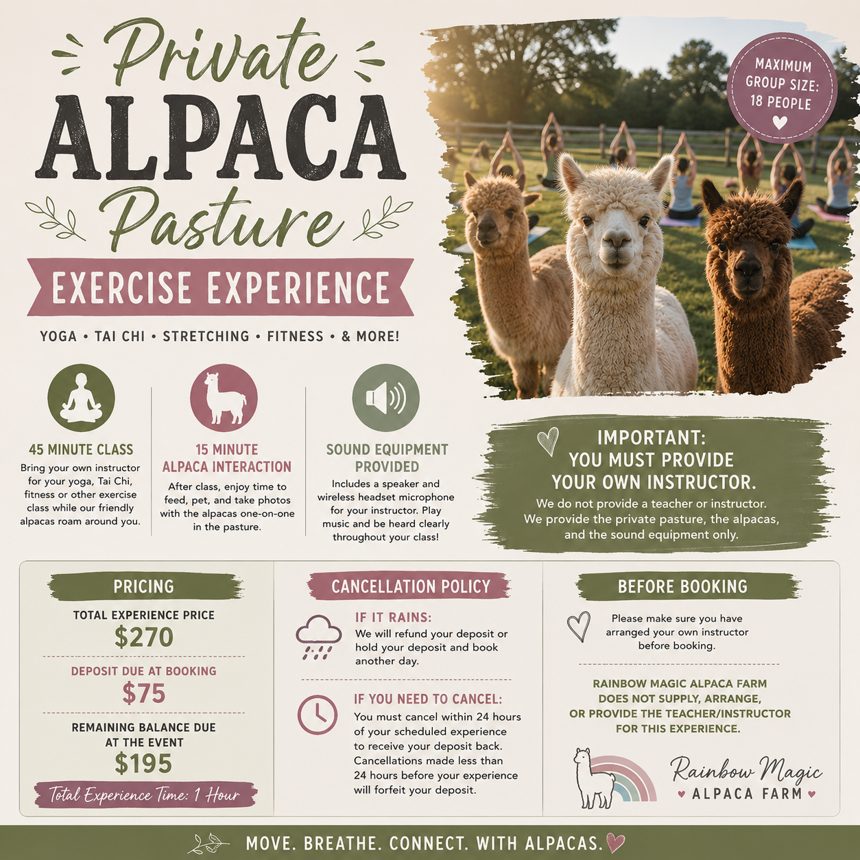 Private Alpaca Pasture Exercise Experience