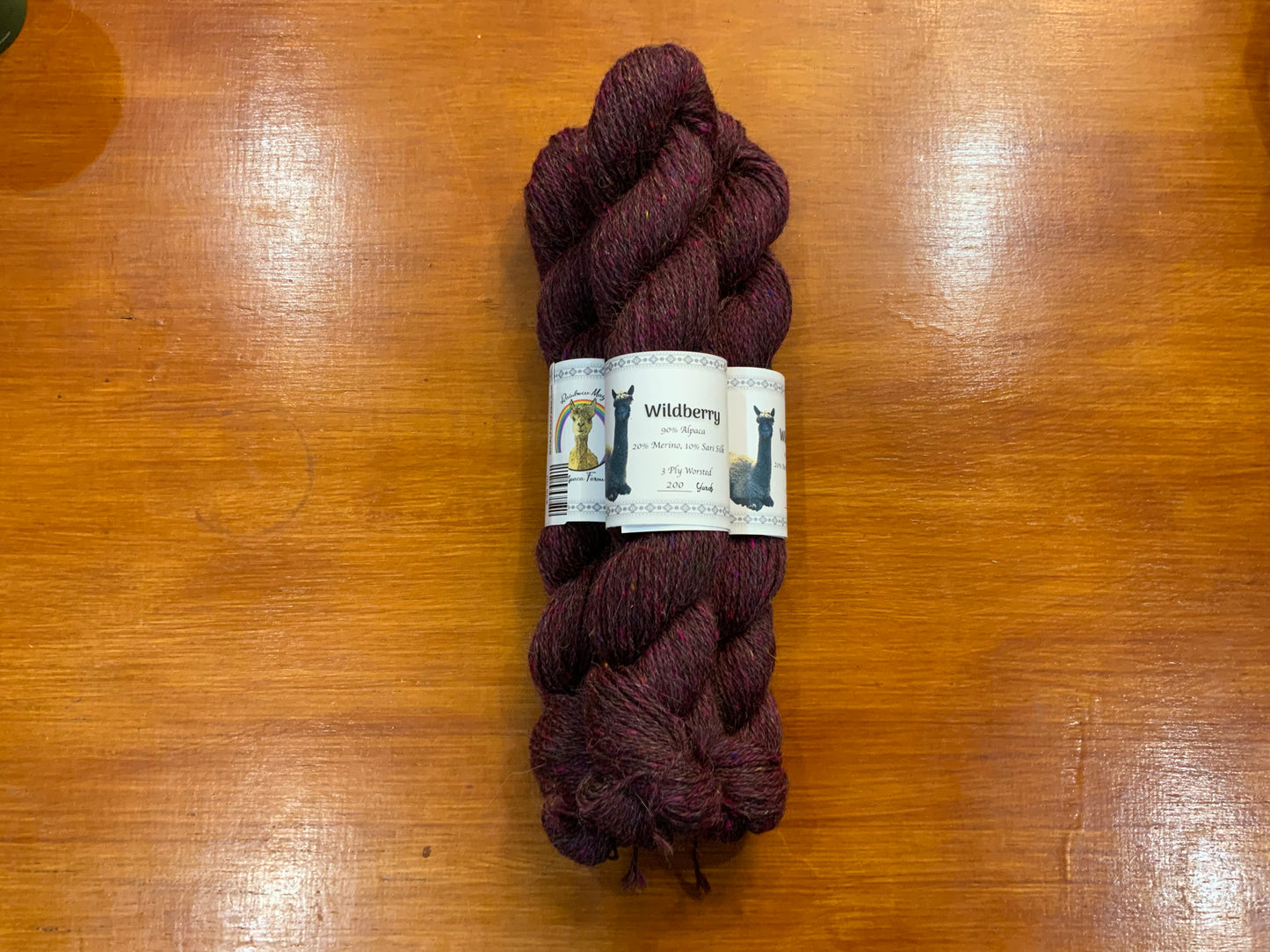 Wild Berry 3ply worsted 20% merino 10% sari silk %70 Alpaca