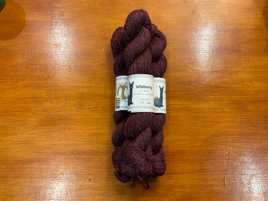 Wild Berry 3ply worsted 20% merino 10% sari silk %70 Alpaca