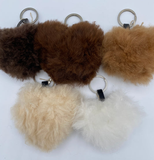 Heart Shaped 100% Baby Alpaca Keychain Mixed Colors 4"