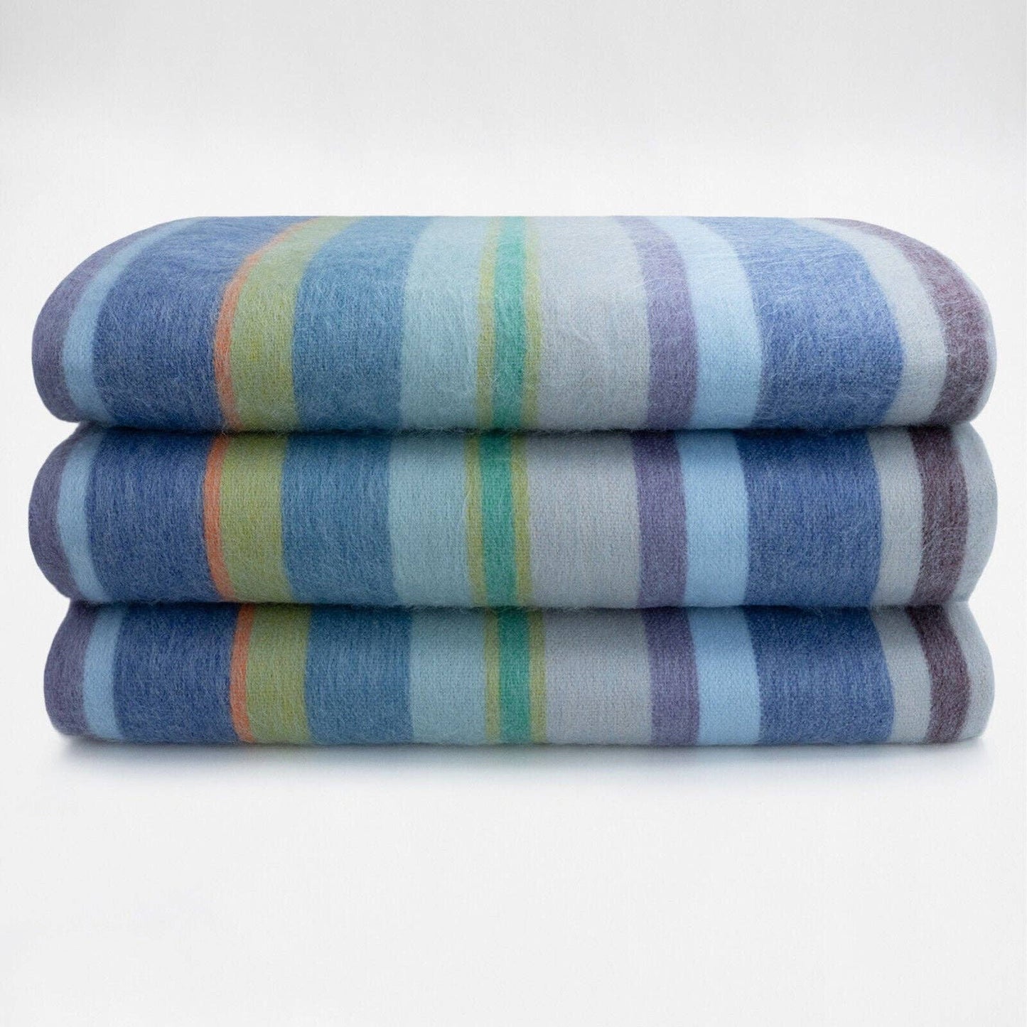Sigsipamba - Baby Alpaca Wool Blanket - Queen 96 x 65 in - Multicolor Striped in Blue & Green Tones