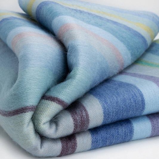 Sigsipamba - Baby Alpaca Wool Blanket - Queen 96 x 65 in - Multicolor Striped in Blue & Green Tones