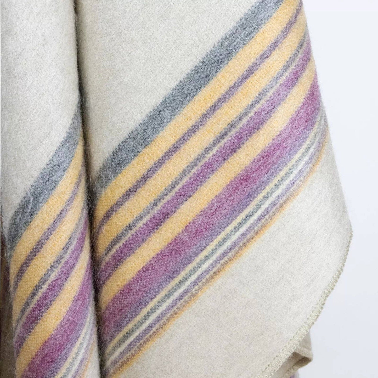Quijos - Fine Alpaca Wool Blanket - Queen 96 x 65 in - Multicolor Stripes in Lavender, Gold & Gray