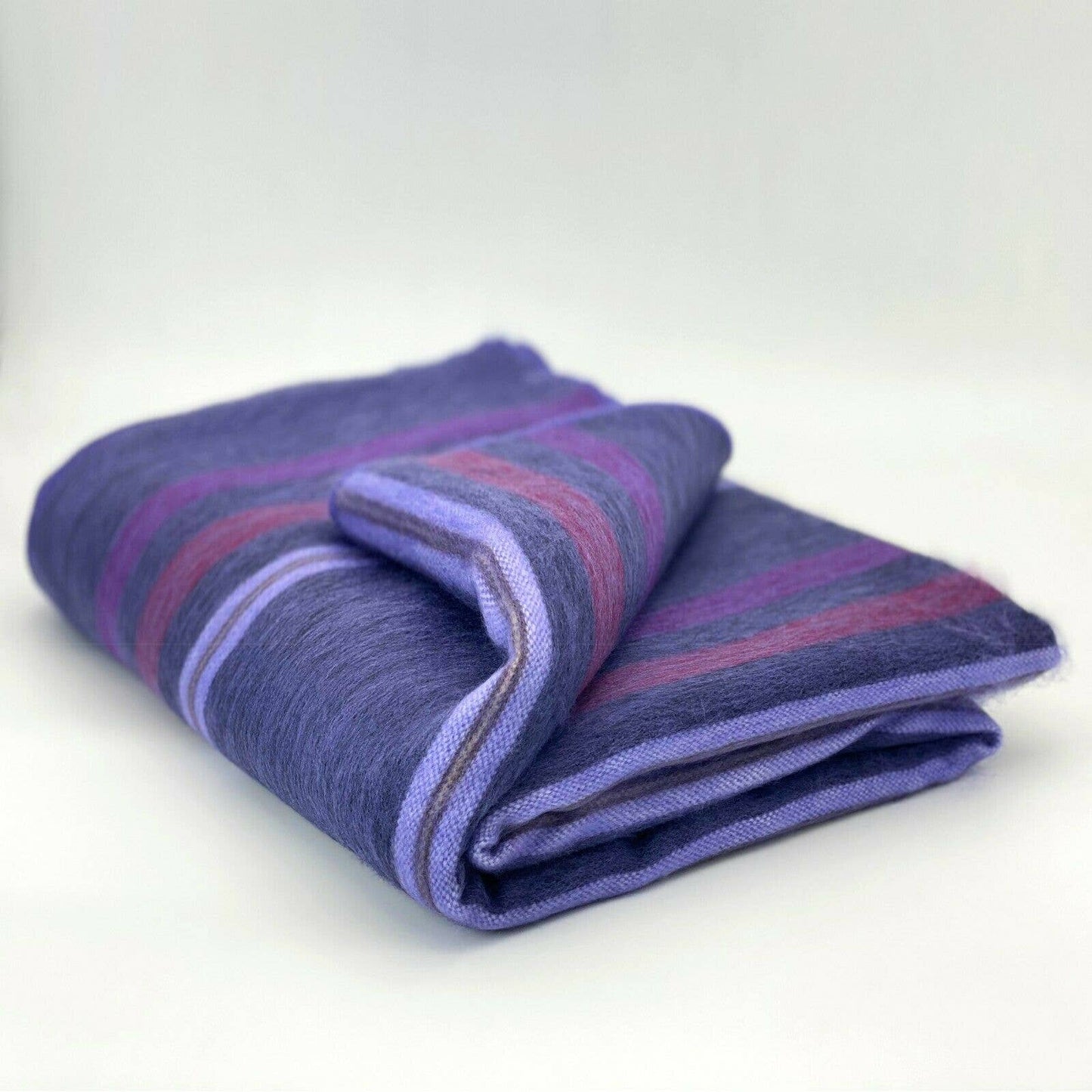 Soft & Warm Baby Alpaca Wool Throw Blanket / Sofa Cover - Queen 97" x 67" - striped pattern blue/purple/violet