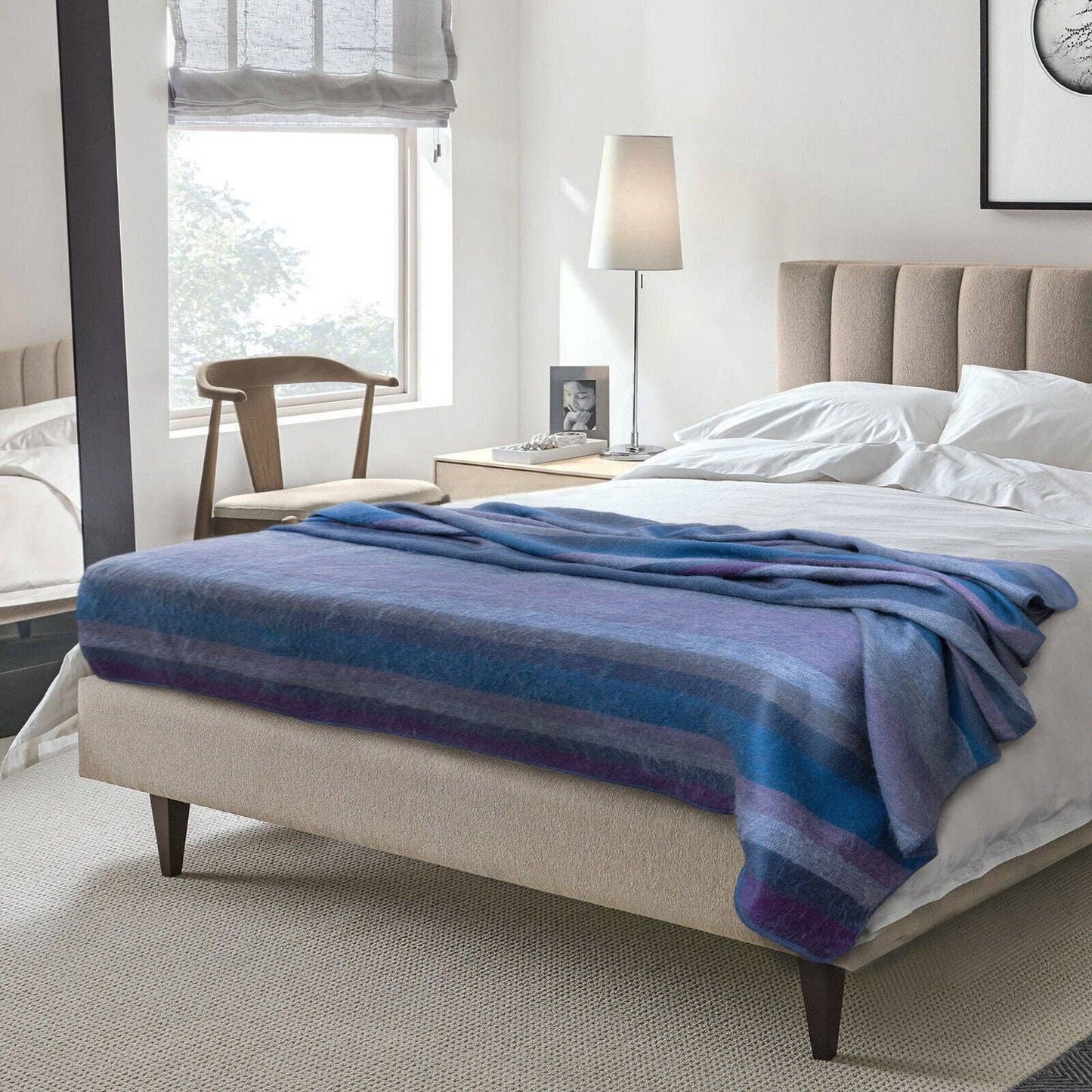 Morona - Baby Alpaca Wool Blanket  - Queen 96 x 68 in - Oceanic Blues - Varied Blue Tones