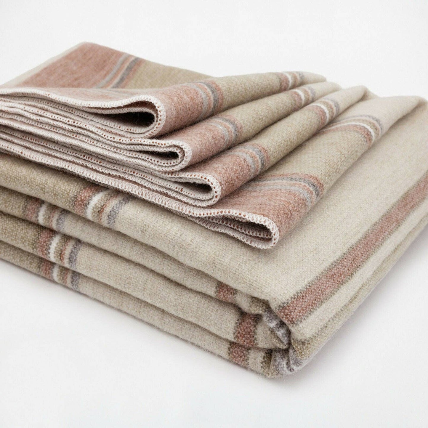 Zhumir - Baby Alpaca Wool Blanket - Queen 95" x 66" - Earthy Stripes Pattern
