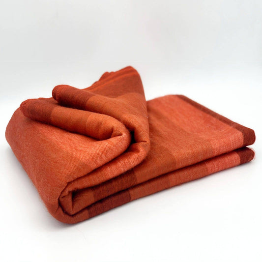 Soft & Warm Baby Alpaca Wool Blanket - Queen 90" x 65" - thick stripes pattern red