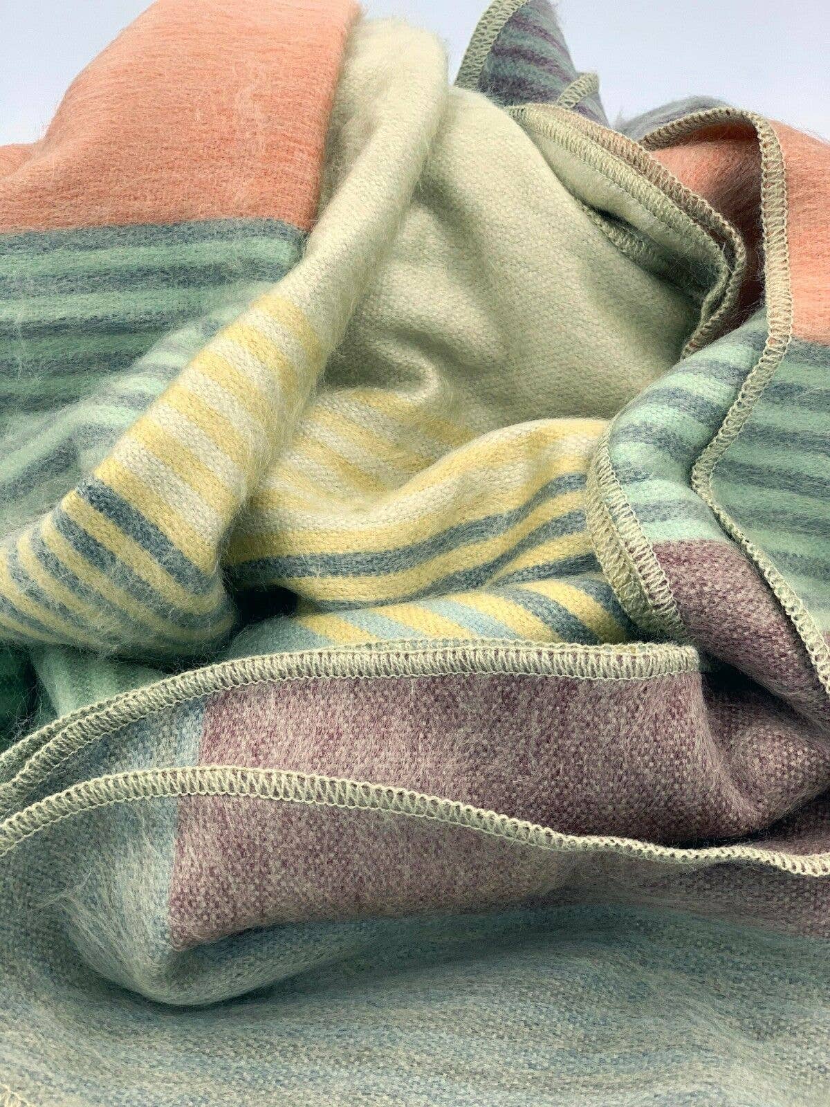 Soft & Warm Baby Alpaca Wool Throw Blanket / Sofa Cover - Queen 90" x 70" - Mixed Striped Pattern