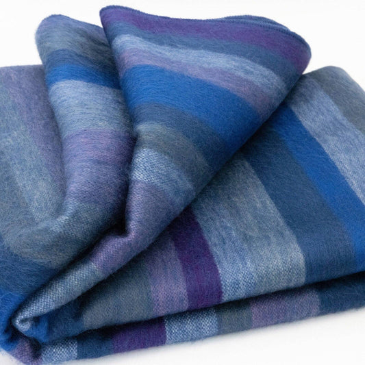 Morona - Baby Alpaca Wool Blanket  - Queen 96 x 68 in - Oceanic Blues - Varied Blue Tones