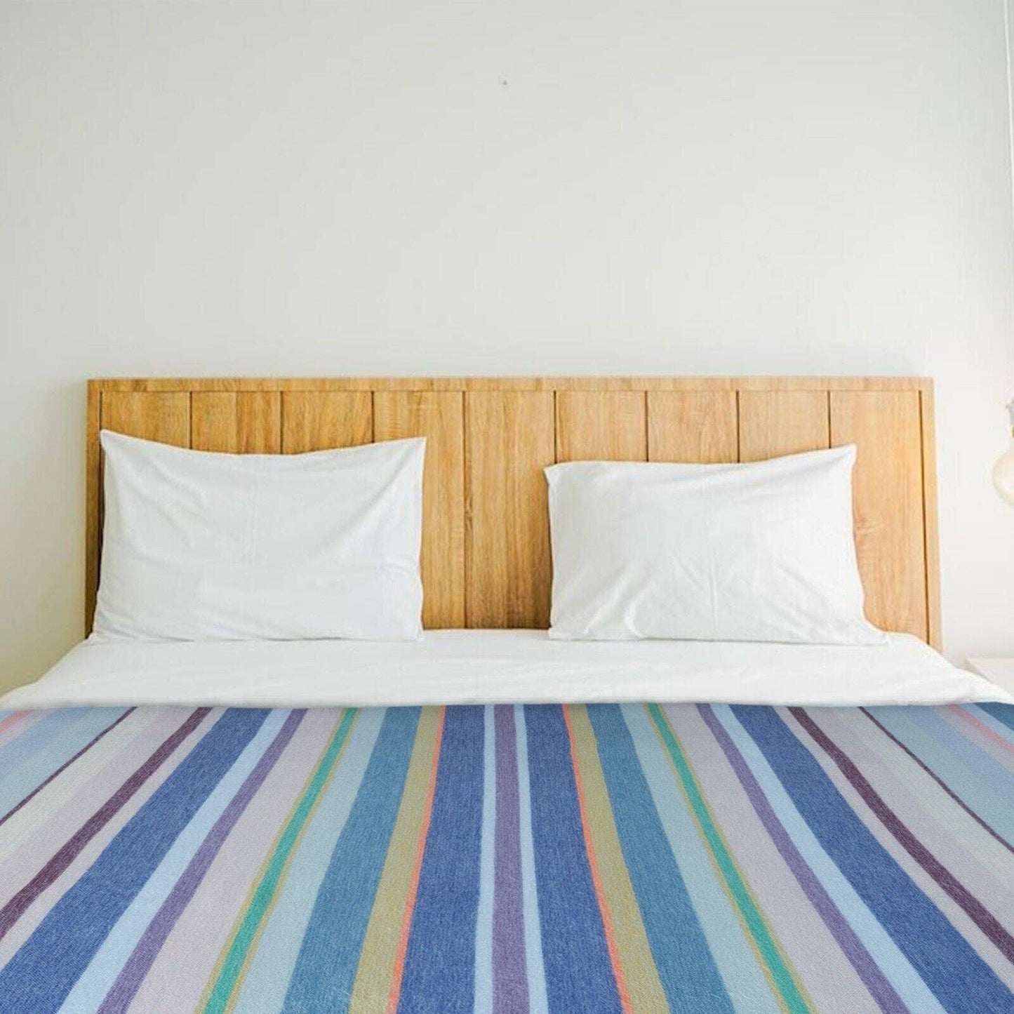 Sigsipamba - Baby Alpaca Wool Blanket - Queen 96 x 65 in - Multicolor Striped in Blue & Green Tones