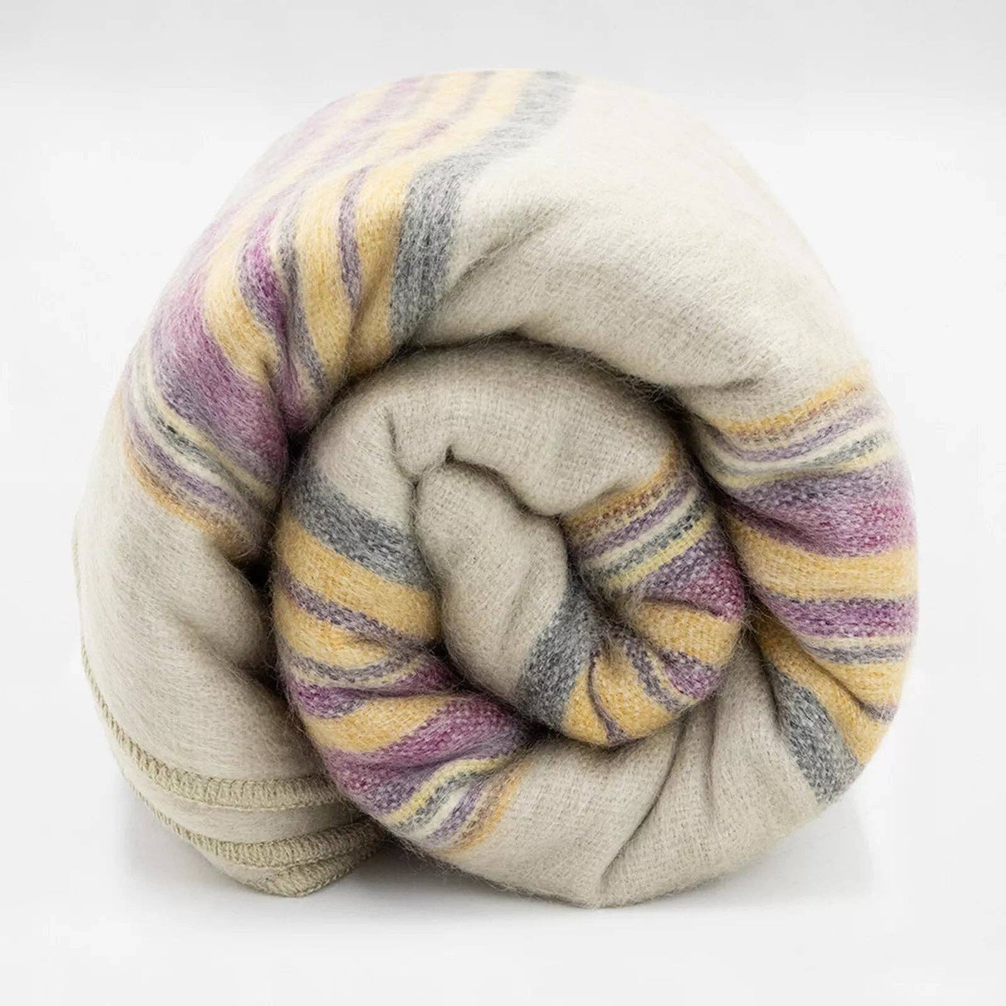 Quijos - Fine Alpaca Wool Blanket - Queen 96 x 65 in - Multicolor Stripes in Lavender, Gold & Gray