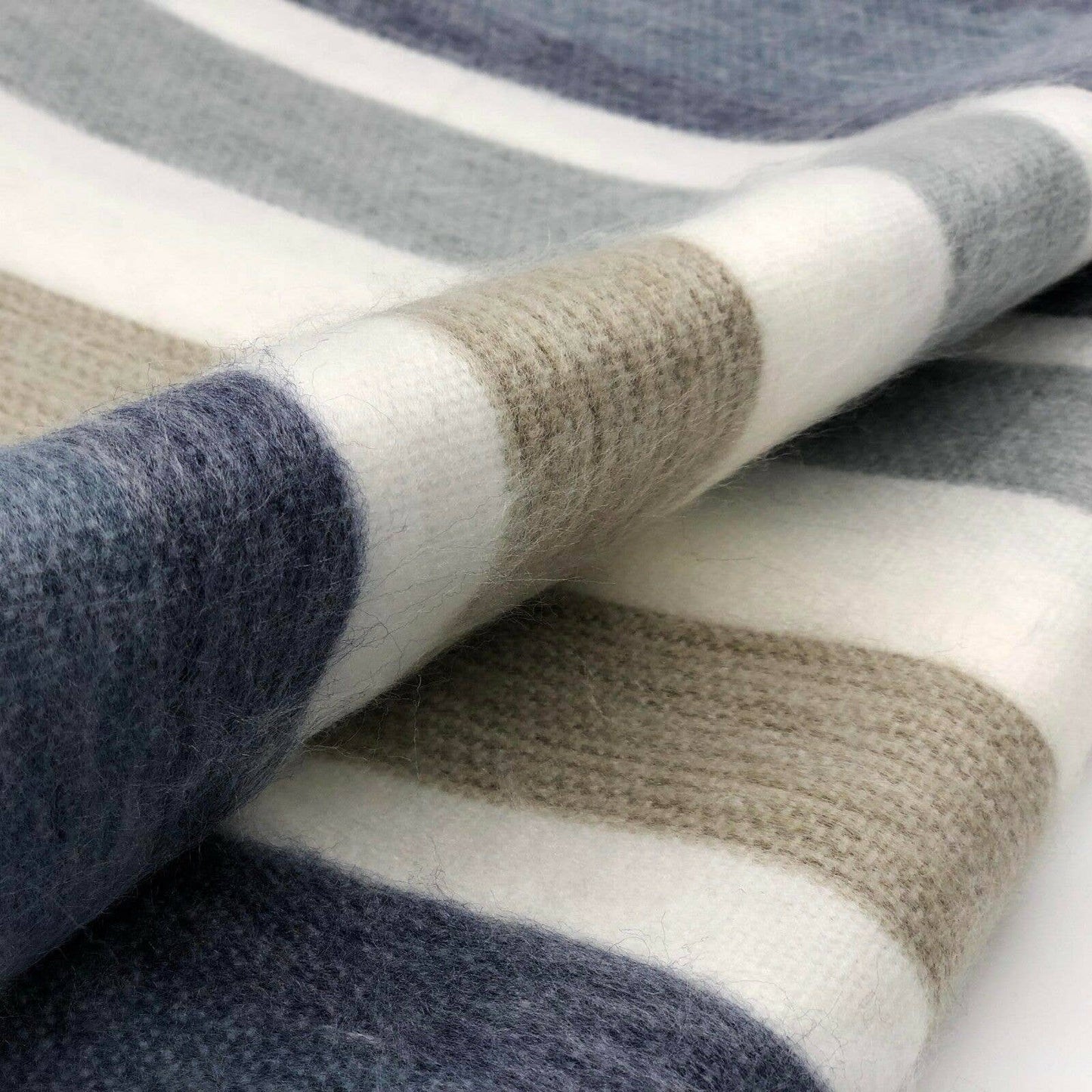 Soft & Warm Baby Alpaca Wool Blanket - Queen 90" x 65" - Striped Pattern