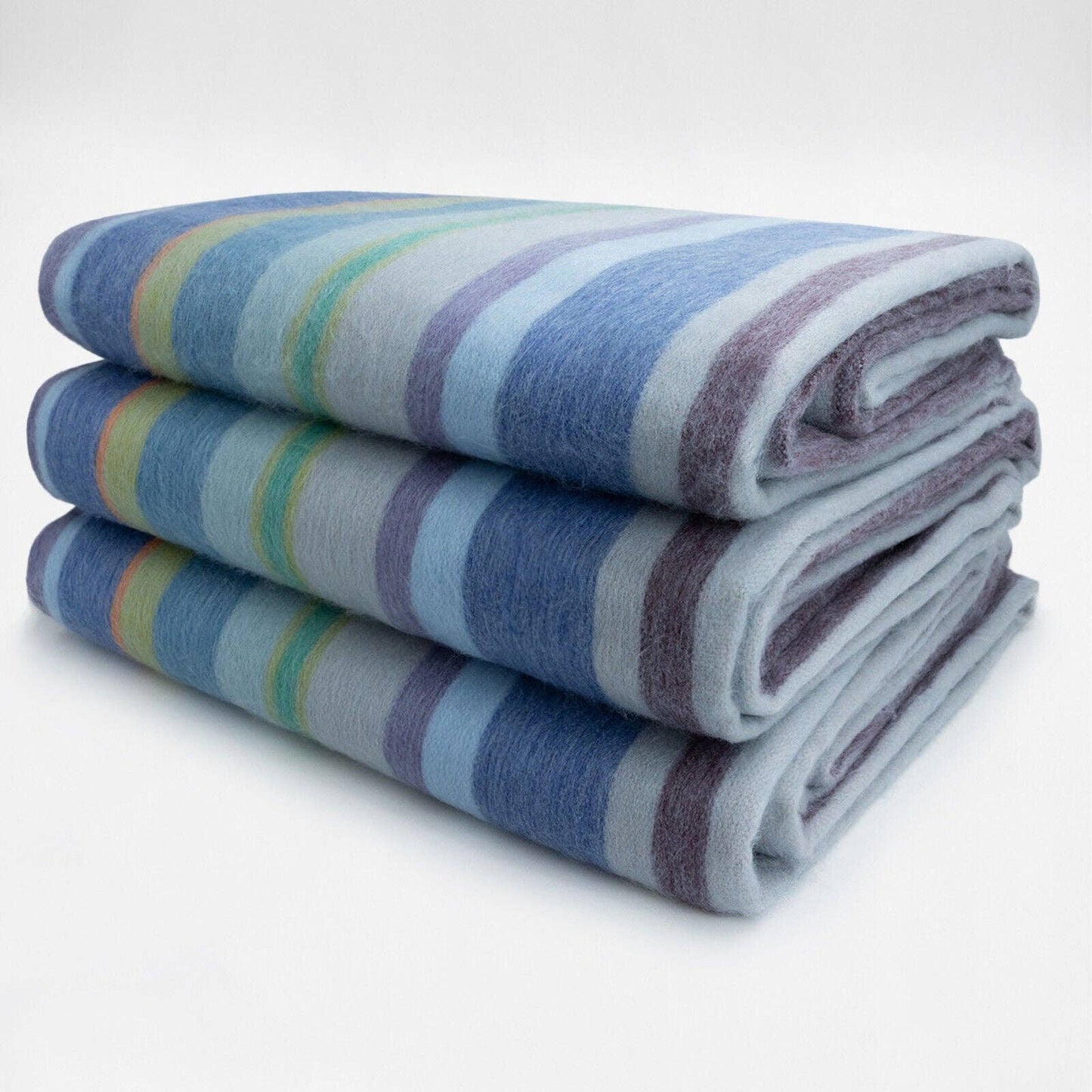 Sigsipamba - Baby Alpaca Wool Blanket - Queen 96 x 65 in - Multicolor Striped in Blue & Green Tones