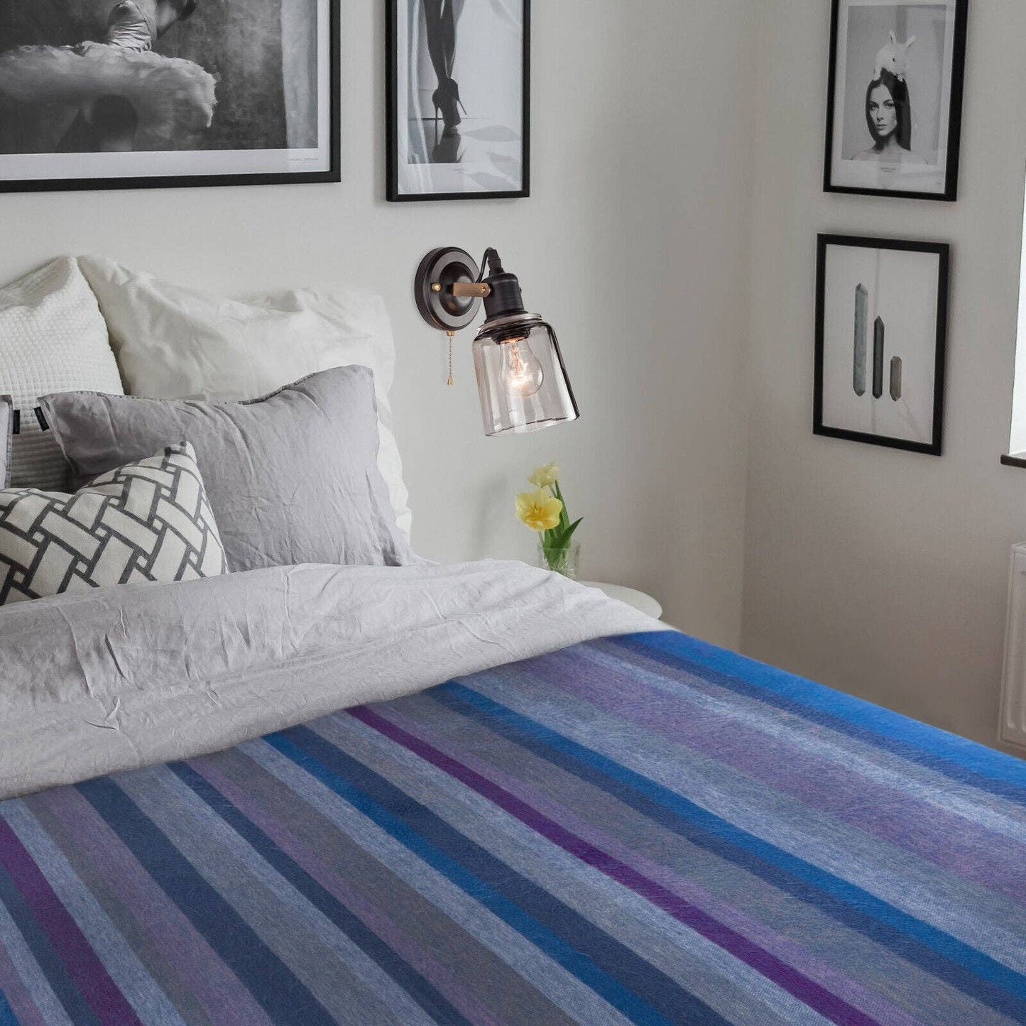 Morona - Baby Alpaca Wool Blanket  - Queen 96 x 68 in - Oceanic Blues - Varied Blue Tones