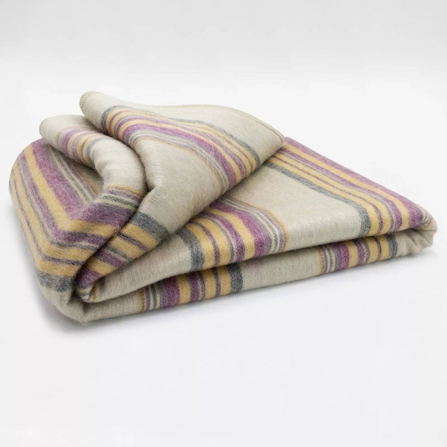 Quijos - Fine Alpaca Wool Blanket - Queen 96 x 65 in - Multicolor Stripes in Lavender, Gold & Gray