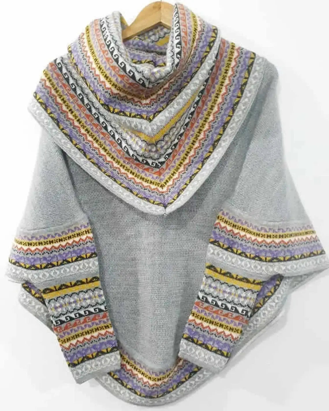 Superfine Alpaca Wool Knitted Turtleneck Poncho Cape