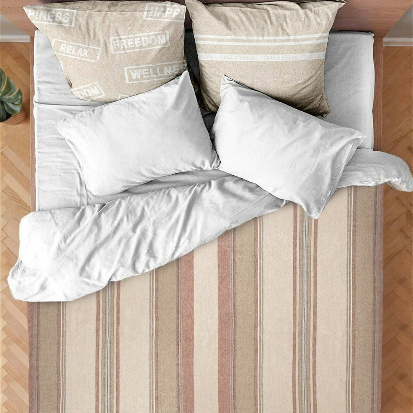 Zhumir - Baby Alpaca Wool Blanket - Queen 95" x 66" - Earthy Stripes Pattern