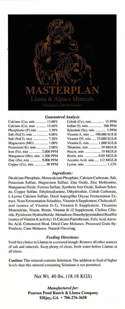 MasterPlan Llama Minerals (Chelated With Probiotics) - 40lb bag