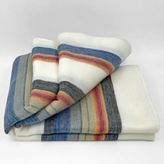 Soft & Warm Baby Alpaca Wool Throw Blanket / Sofa Cover - Queen 90" x 65" - multi colored thin stripes pattern
