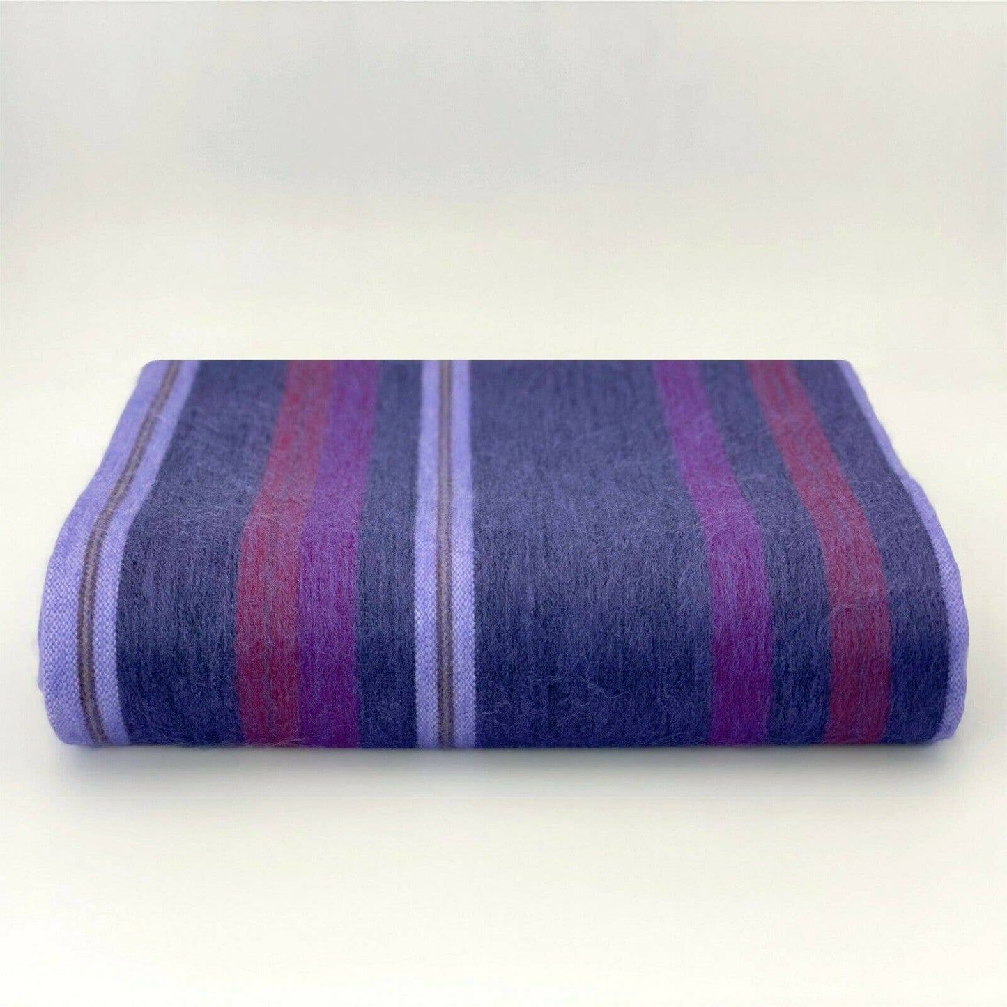 Soft & Warm Baby Alpaca Wool Throw Blanket / Sofa Cover - Queen 97" x 67" - striped pattern blue/purple/violet
